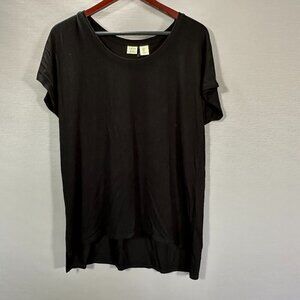 Lucy & Laurel Top Womens Large Black Cotton Stretch Tee Shirt Short Sleeve